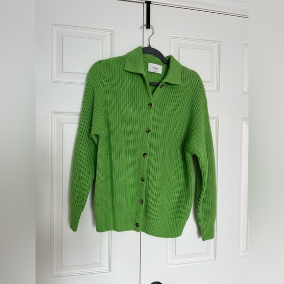 WILFRED CLAUDETTE LIME GREEN 100% MERINO WOOL CARDIGAN SMALL - Picture 4 of 7
